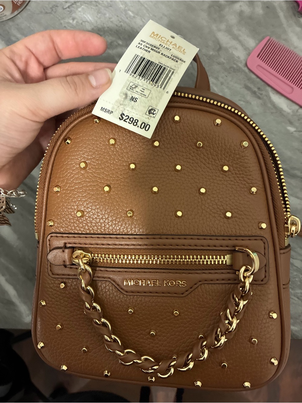 Michael Kors Brown Pebbled Leather Studded Mini Backpack